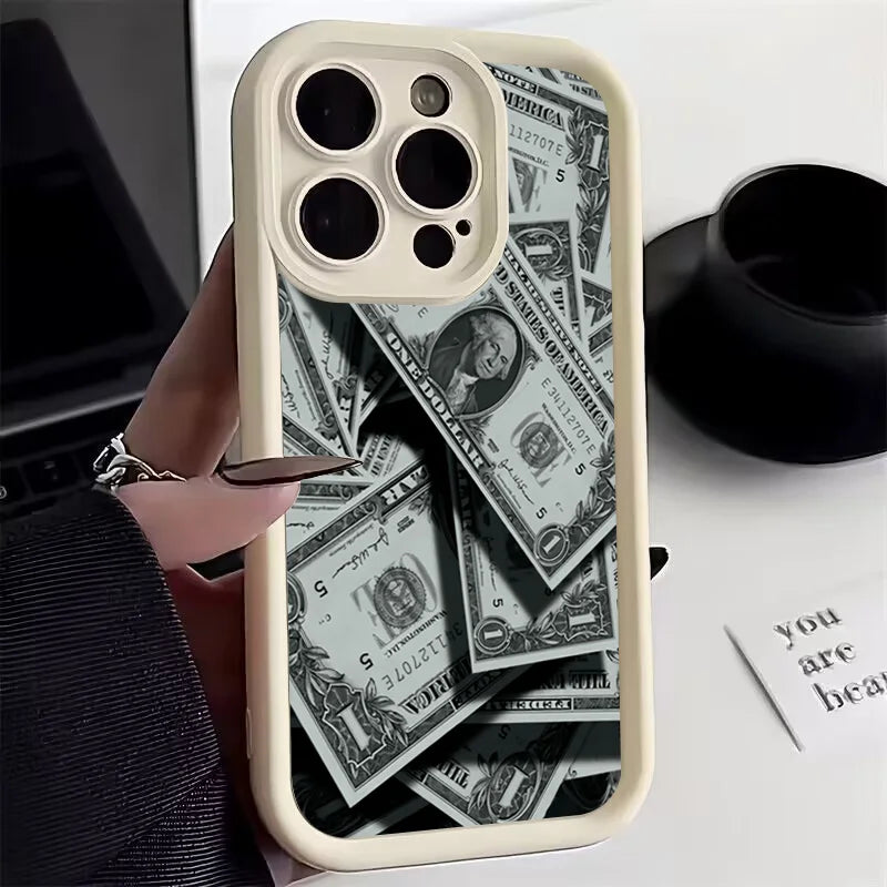 Coque en silicone noir avec design billet de banque