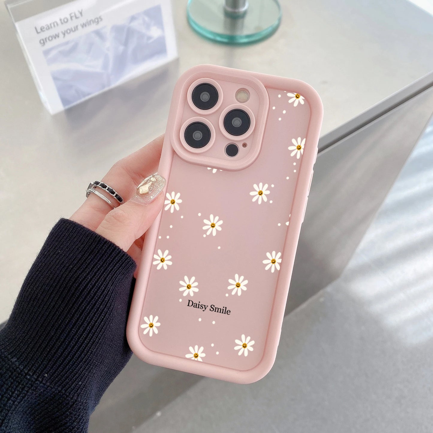 Soft Silicone Phone Case with Daisy and Smiley Pattern