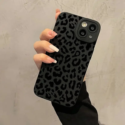 Black phone case with leopard print