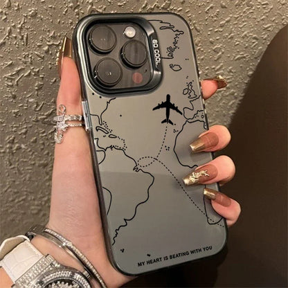 Travel inspired phone case with airplane flight path design