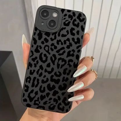 Black phone case with leopard print