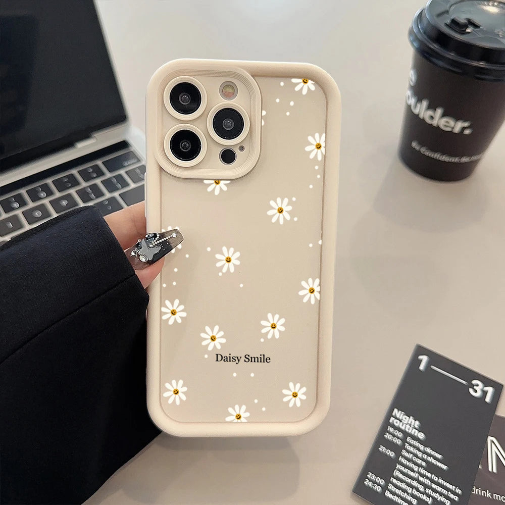 Soft Silicone Phone Case with Daisy and Smiley Pattern