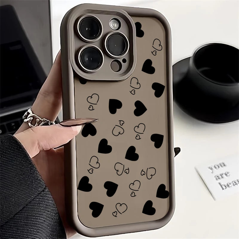 Soft Shockproof Matte Phone Case with Heart Pattern