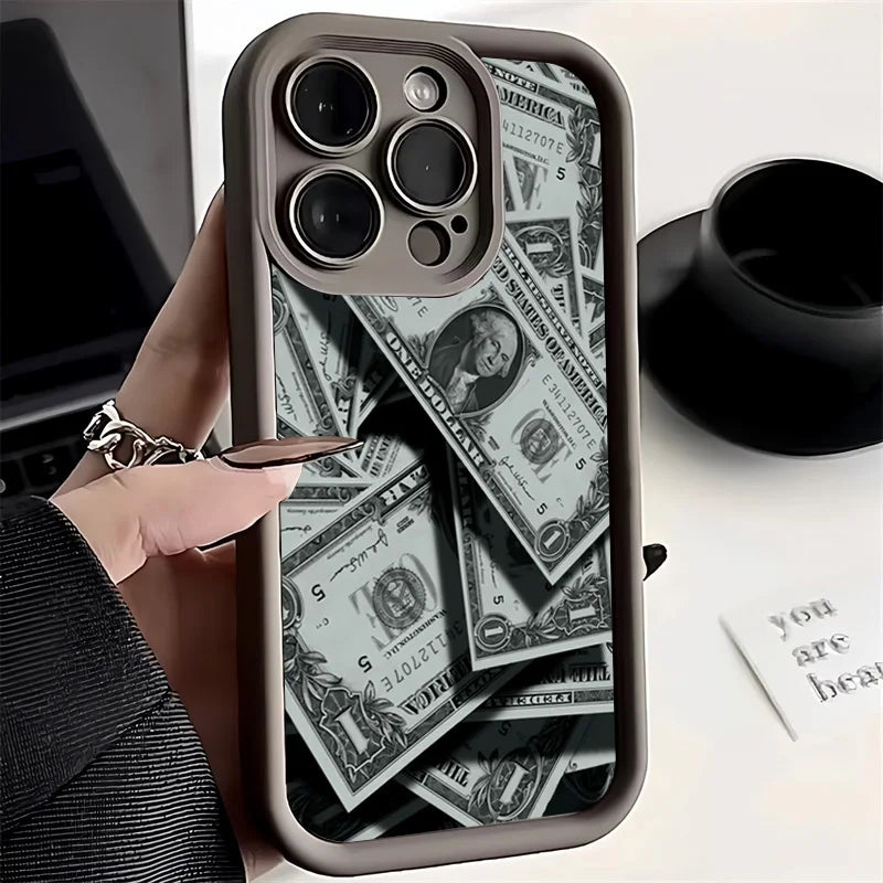 Coque en silicone noir avec design billet de banque