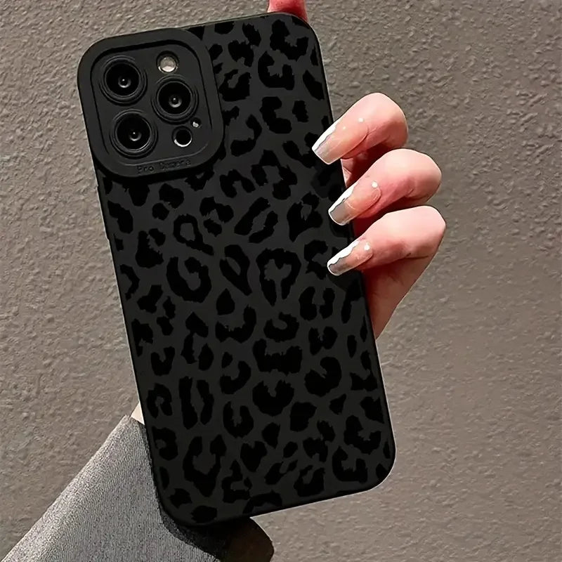 Black phone case with leopard print