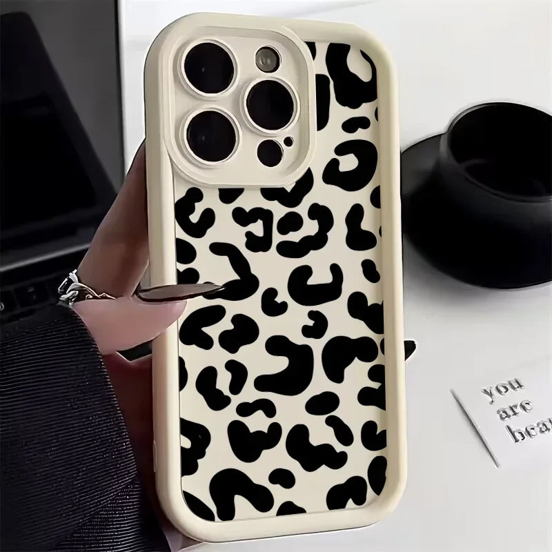 Coque de téléphone avec motif imprimé léopard noir