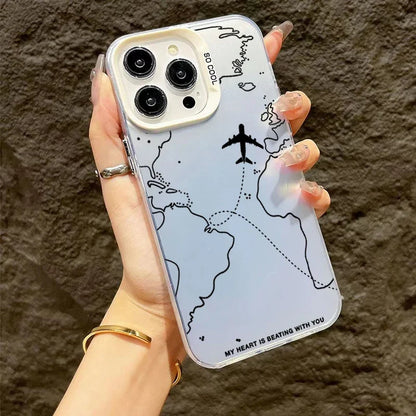 Travel inspired phone case with airplane flight path design