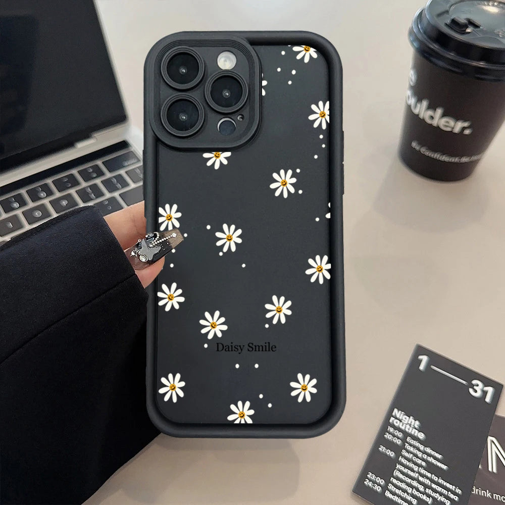 Soft Silicone Phone Case with Daisy and Smiley Pattern