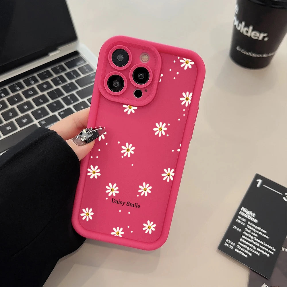 Soft Silicone Phone Case with Daisy and Smiley Pattern