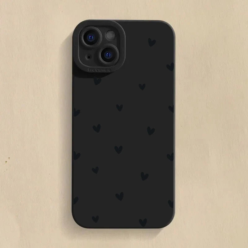 Black phone case with heart pattern.