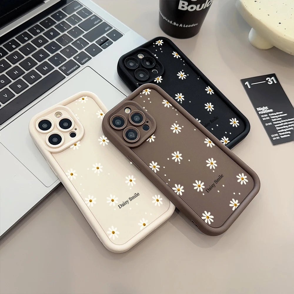 Soft Silicone Phone Case with Daisy and Smiley Pattern