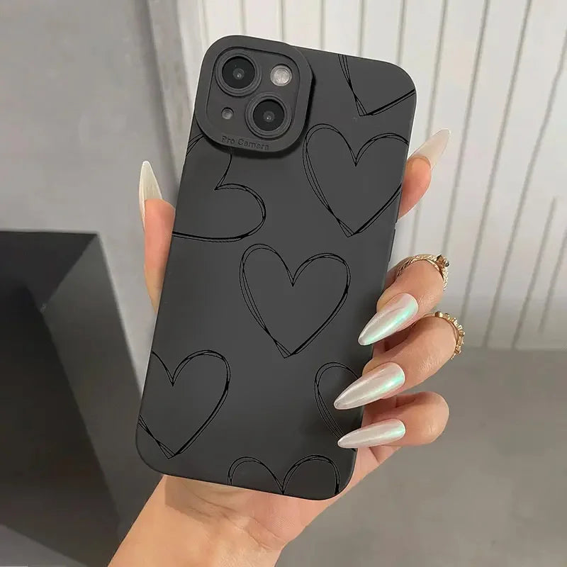 Coque de téléphone antichoc en silicone souple avec motif amour noir et blanc