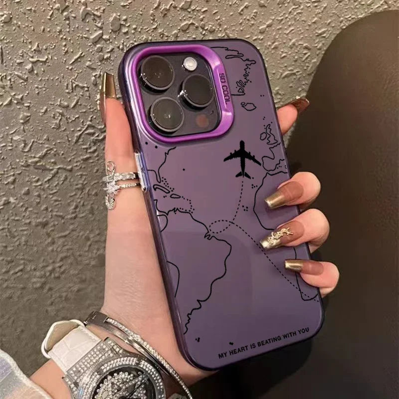 Travel inspired phone case with airplane flight path design