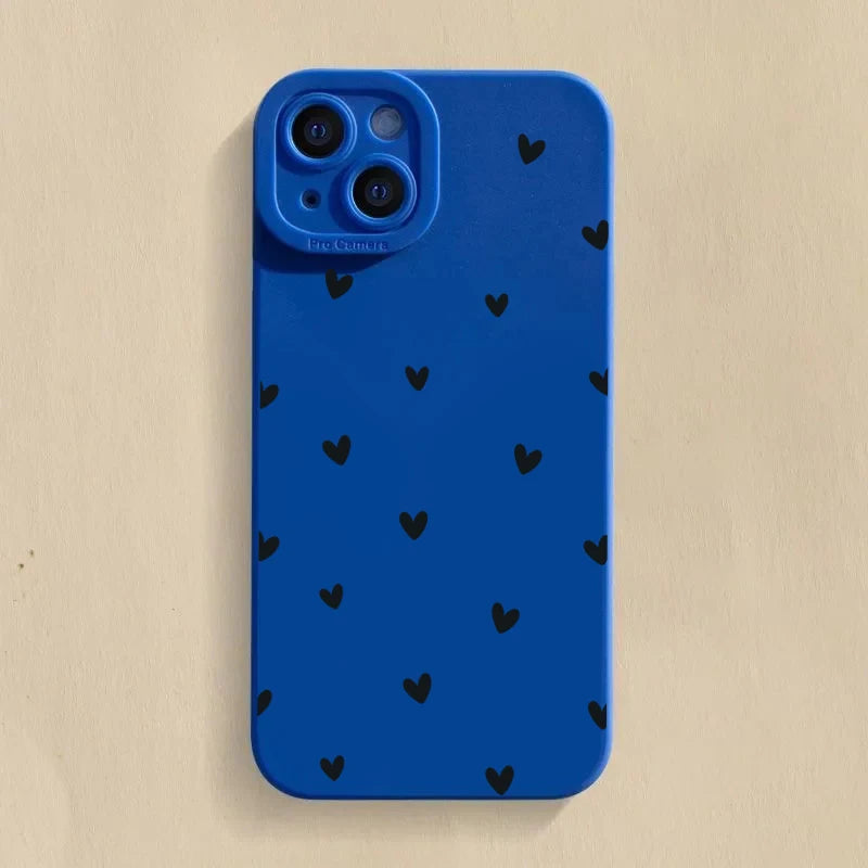 Black phone case with heart pattern.