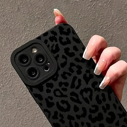 Black phone case with leopard print