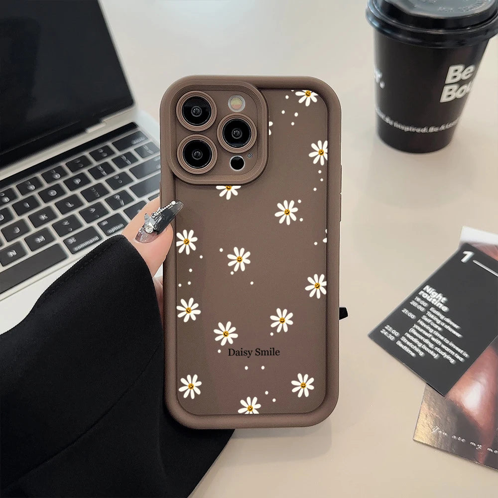 Soft Silicone Phone Case with Daisy and Smiley Pattern