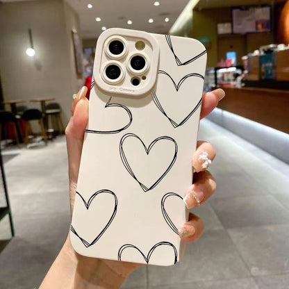 Coque de téléphone antichoc en silicone souple avec motif amour noir et blanc