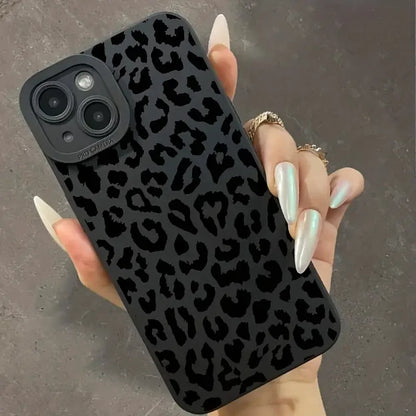 Black phone case with leopard print