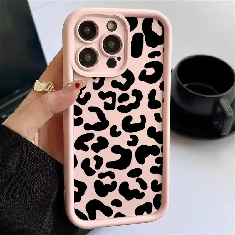 Coque de téléphone avec motif imprimé léopard noir