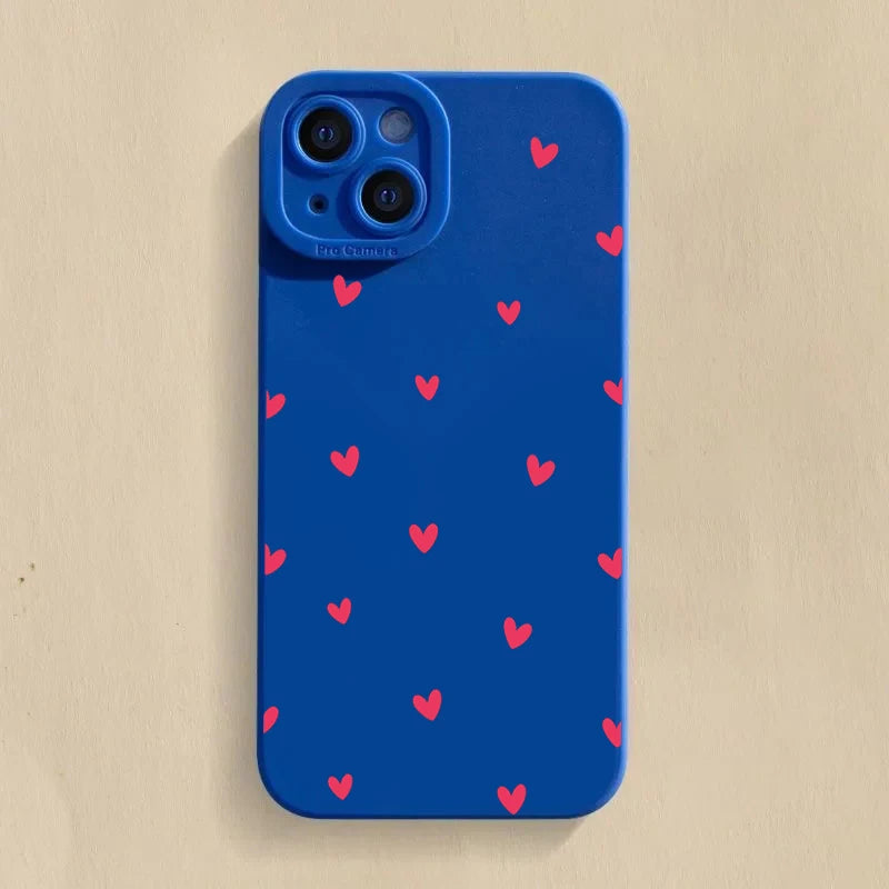 Black phone case with heart pattern.